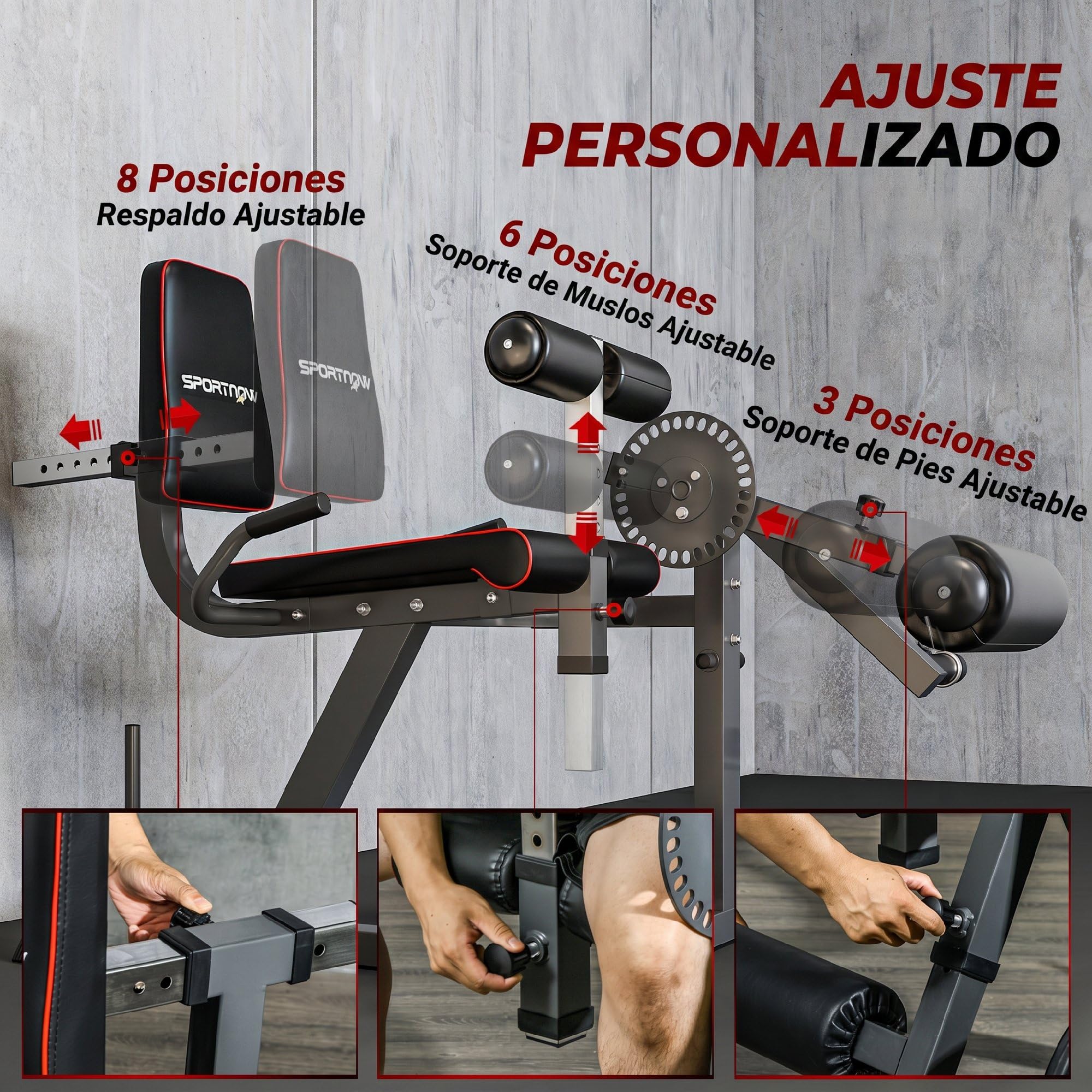SPORTNOW Máquina de Extensión y Curl de Piernas Ajustable Casa Gimnasio | Máquina de Estiramiento de Piernas con Carga de Placas, Entrenamiento de Cadera Muslos y Pantorrillas