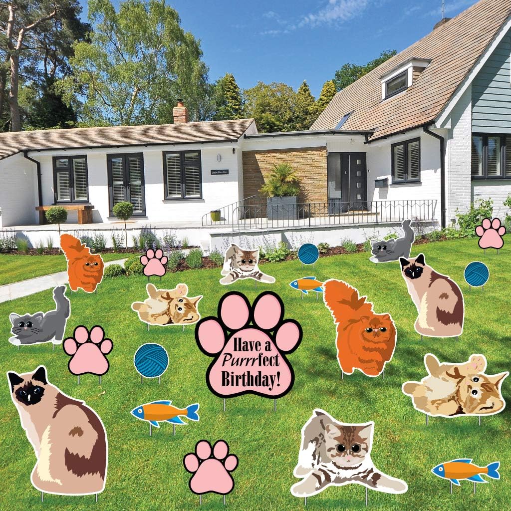 VictoryStore Birthday Yard Decoration Have A Purrrfect Birthday, Cat Birthday Yard Decoration 21pcs Includes Stakes