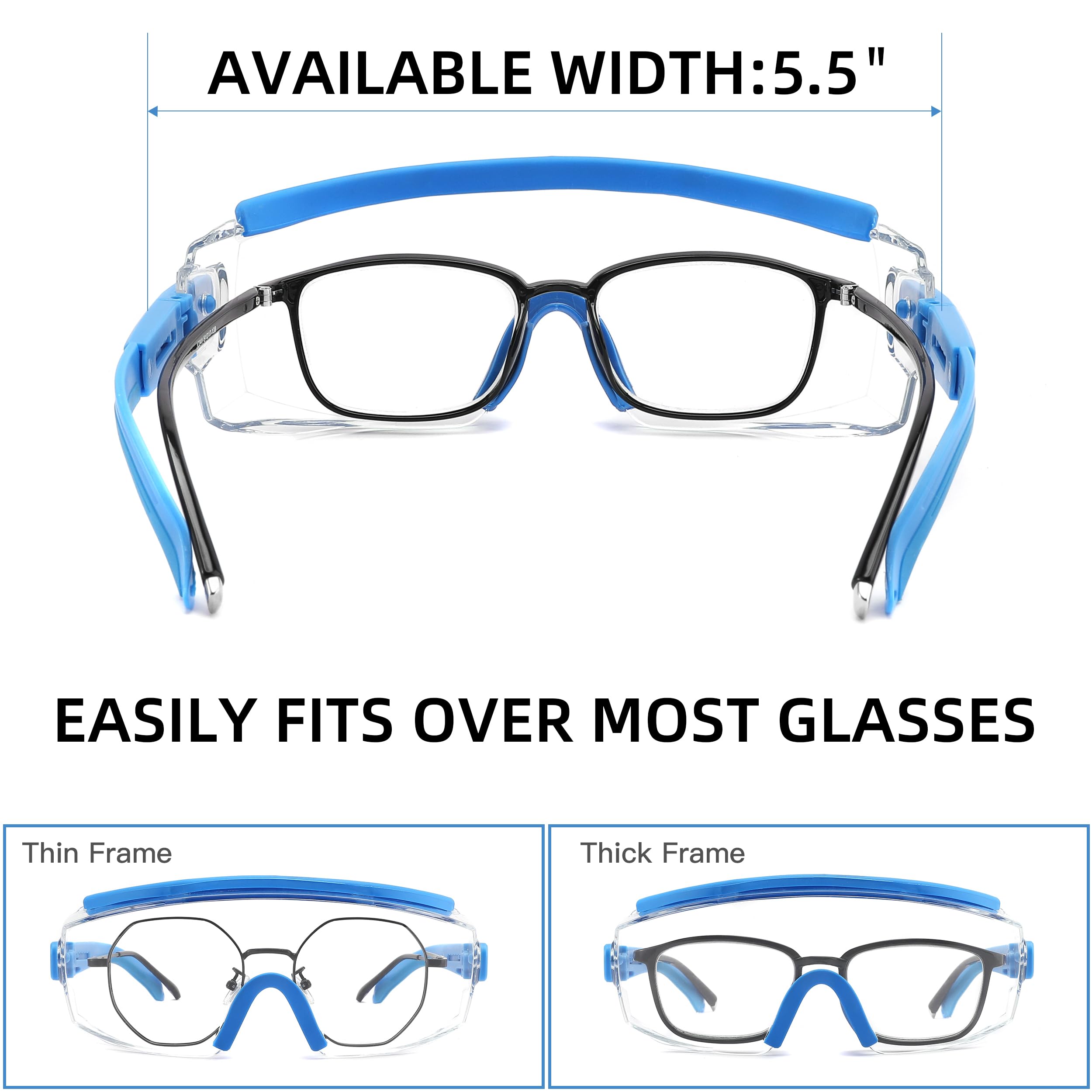 Gafas de seguridad para colocar sobre las gafas, antivaho, gafas protectoras con marco ajustable para hombres y mujeres