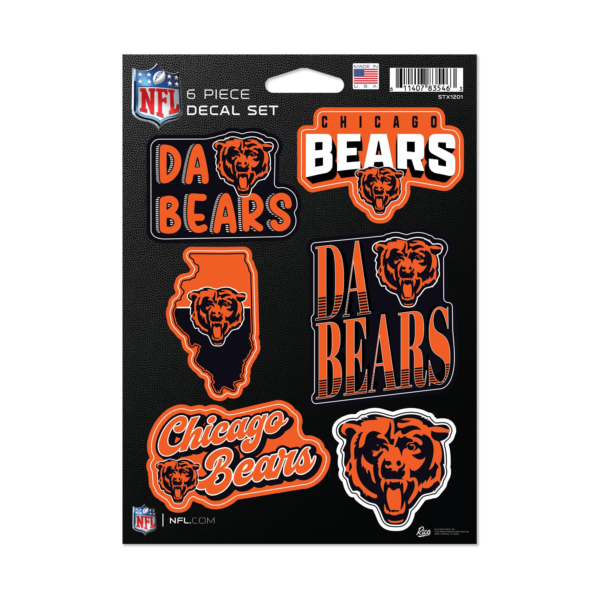 Photo 1 of **BEND DAMAGE**Rico Industries NFL Football Chicago Bears 6-Piece Decal Set