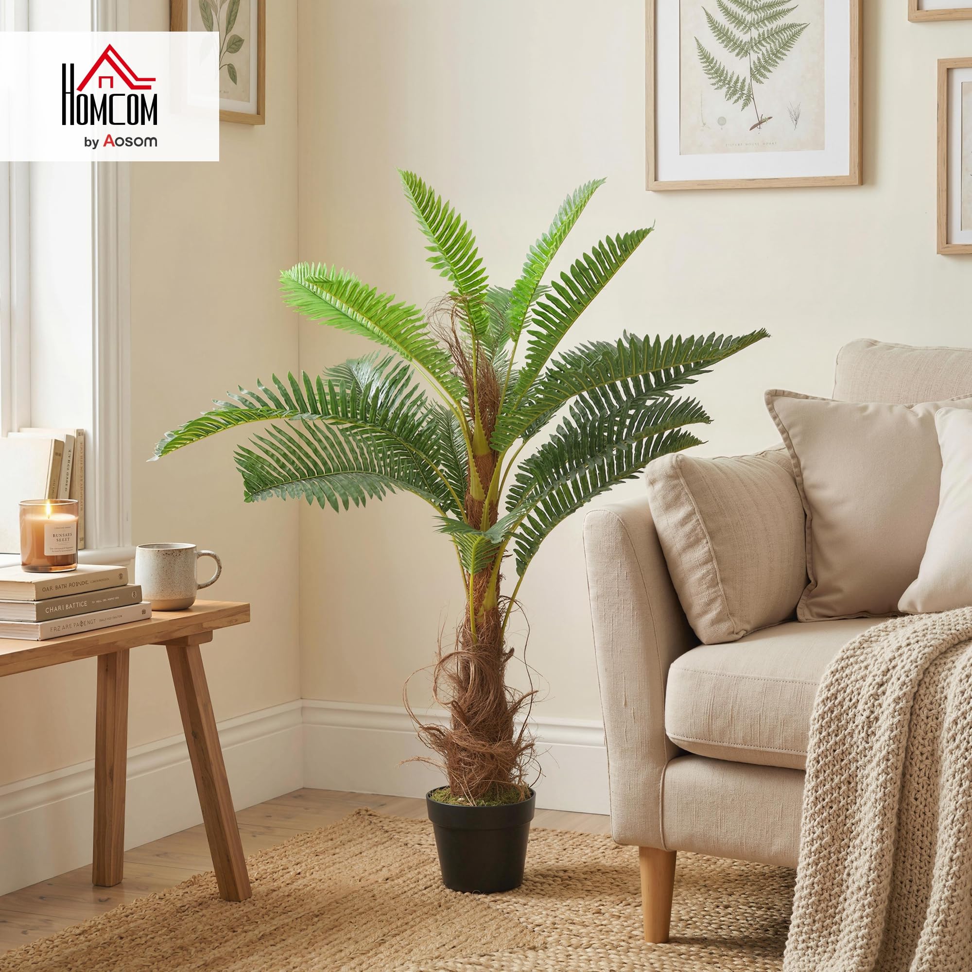 HOMCOM Plante Artificielle Palmier 100 cm avec 21 Grandes Feuilles Grand réalisme Pot Inclus