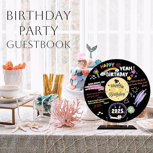 Miniatura 4 de REEGII Libro de invitados de cumpleaños estilo disco de vinilo para decoraciones de cumpleaños, póster grande de 11.6 x 11.6 pulgadas con 12