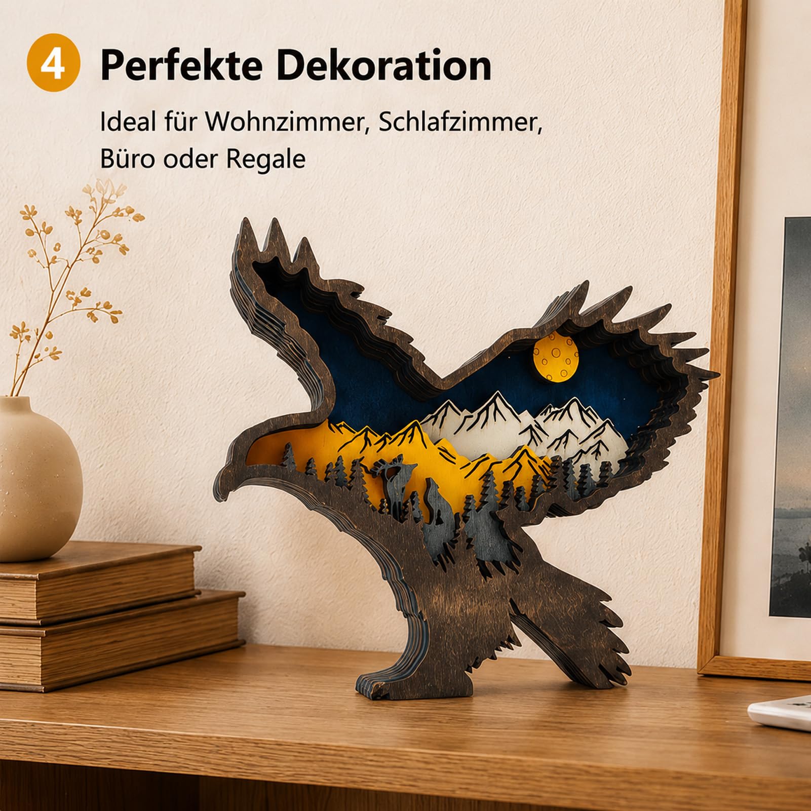 Drawelry 3D Madera Estatua de Animal Adornos Mano Tallada Escultura Bosque Animales Figura Artesanías Decoracion para Escritorio Hogar Sala Estar Oficina Deco Regalos Cumpleaños Navidad (Águila)