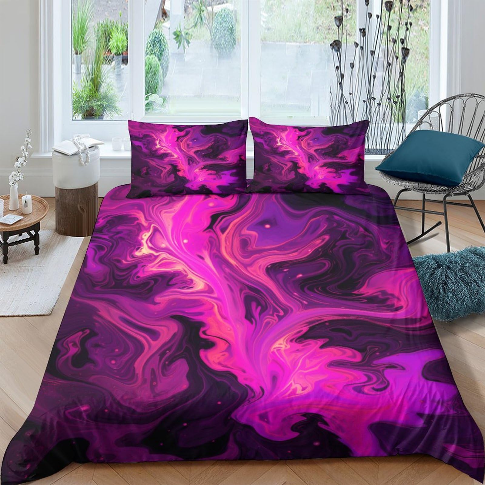 Purple Trap Effect Swirl 3D Three-dimensional Digital Print Duvet Cover Bedding, 3 Piece Set Piece Quilt Cover Piece Matching Pillowcase with Zipper Closure Soft Microfiber King（220x240cm）