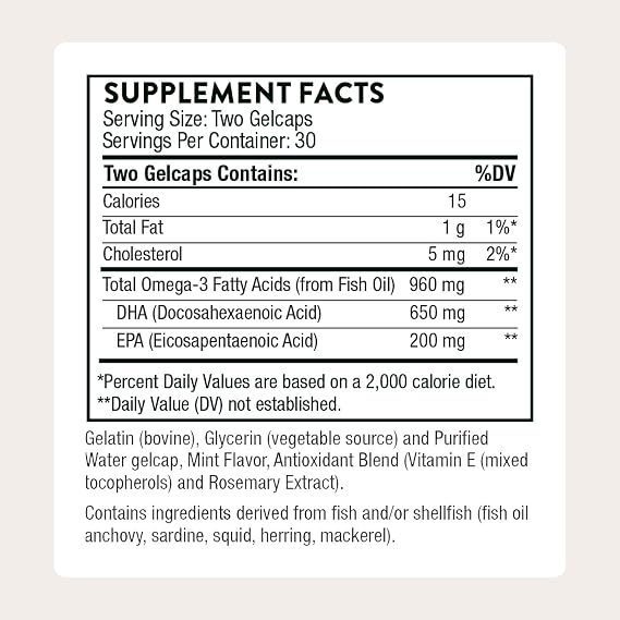 THORNE Prenatal DHA, Omega-3 Fish Oil with EPA & DHA, 60 Softgels