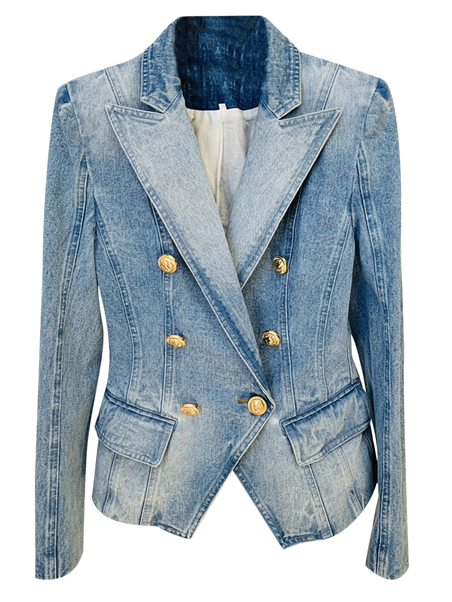 Womens 2025 Designer Jacket Slim Fitting Double Breasted Buttons Denim Blazer Coat