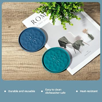 Yoghurt Pot Lids ONLY Fit 9.5cm Diameter Pots Reusable Silicone Large Tops, for 9.5cm Yogurt, Cream Pots (Dark blue/Light blue, 2)