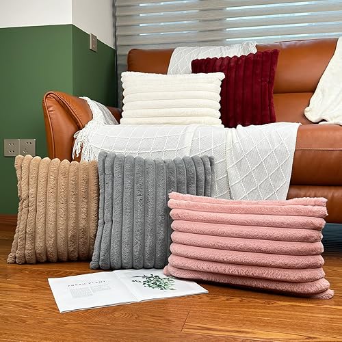 Miniatura 6 de Juego de 2 fundas de almohada de 12 x 20 pulgadas, fundas decorativas de piel sintética para cama, funda de almohada suave y esponjosa con respaldo