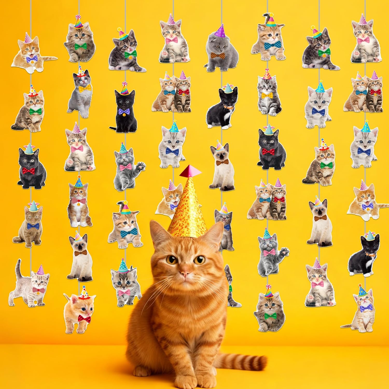 Cat Theme Garlands Kitten Birthday Party Decorations 8PCS Pet Cat Hanging Paper Garland Banners Kitten Ceiling Decor for Kitties Birthday Party Baby Shower Favor Supplies - Image 7