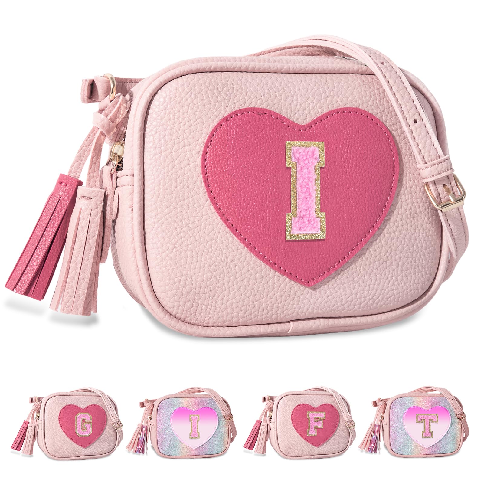 Birthday Gifts for 2 3 4 5 6 7 8 9 10 Year Old Girl,Cute Little Girl Purse Toddler Purse for Kids Wallet,Small Initial Shoulder Crossbody Bag,Personalized Christmas Gift for Daughter Baby(Pink,I)