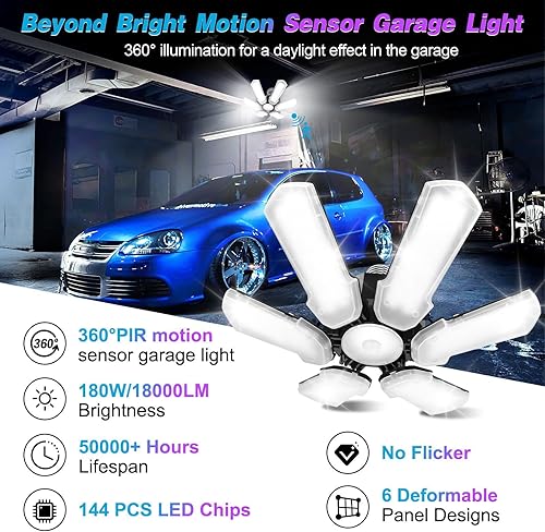 Miniatura 10 de Luces LED de garaje de 150 W actualizadas, paquete de 2 bombillas de garaje atornilladas, 6+1 paneles ajustables, iluminación de garaje de 15000