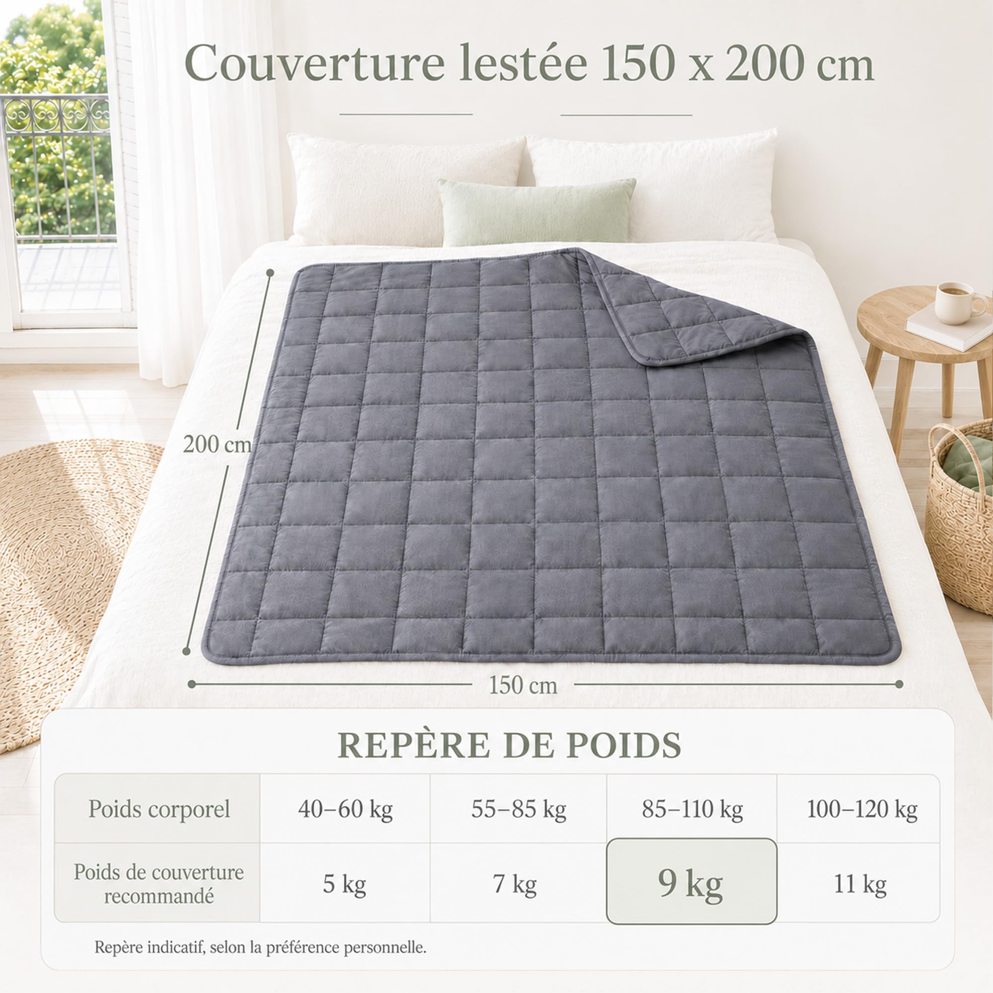 Couverture Lestée Adulte, Weighted Blanket 150x200 cm 9kg