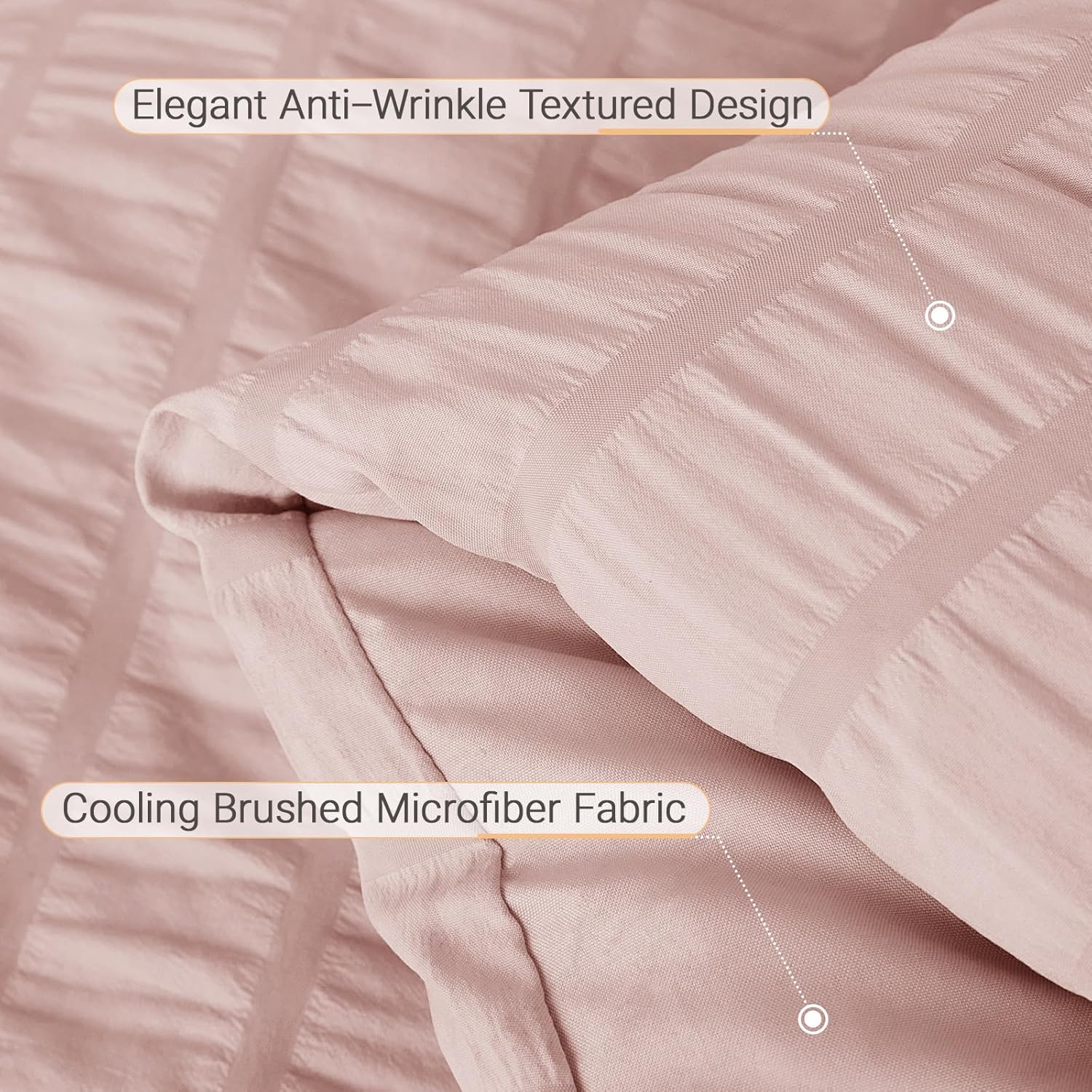 MUXHOMO 7 Pieces California King Comforter Set, Seersucker Bed in a Bag Cal King Size, All Season Luxury Bedding Set with Comforter, Flat Sheet, Fitted Sheet, Pillowcases & Shams, Rose Gold