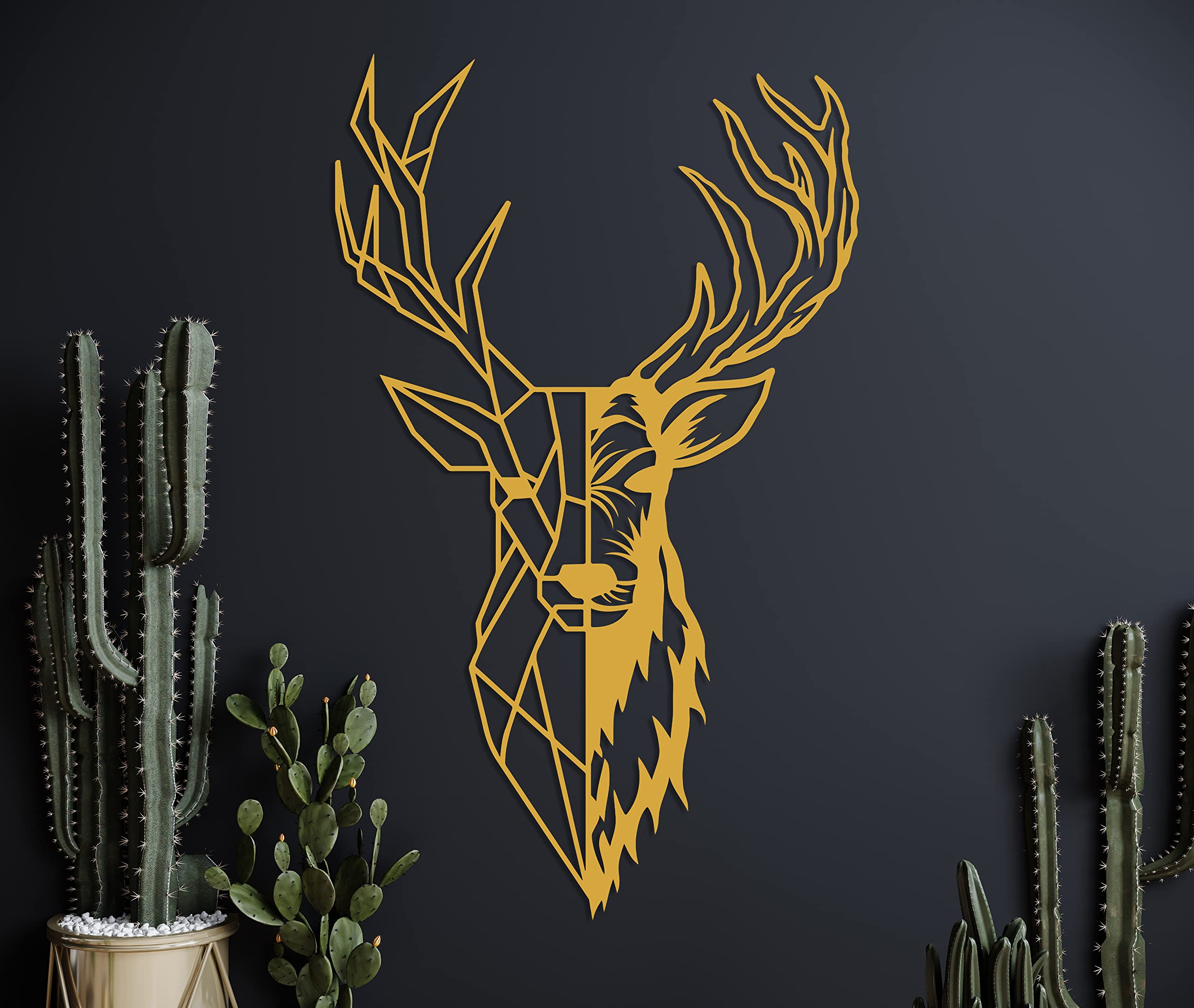 Deer Head Metal Wall Art, Deer Sign, Geometric Deer Head with Antlers Wall Art, Housewarming Gift, Metal Large Wall Decor, Living Room Wall Art,