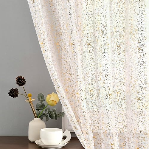 TERLYTEX Cortinas traslúcidas color dorado metálico, cortinas traslúcidas con purpurina brillante y blanco de 96 pulgadas de largo para sala de TERLYTEX Cortinas traslúcidas color dorado metálico, cortinas traslúcidas con purpurina brillante y blanco de 96 pulgadas de largo para sala de