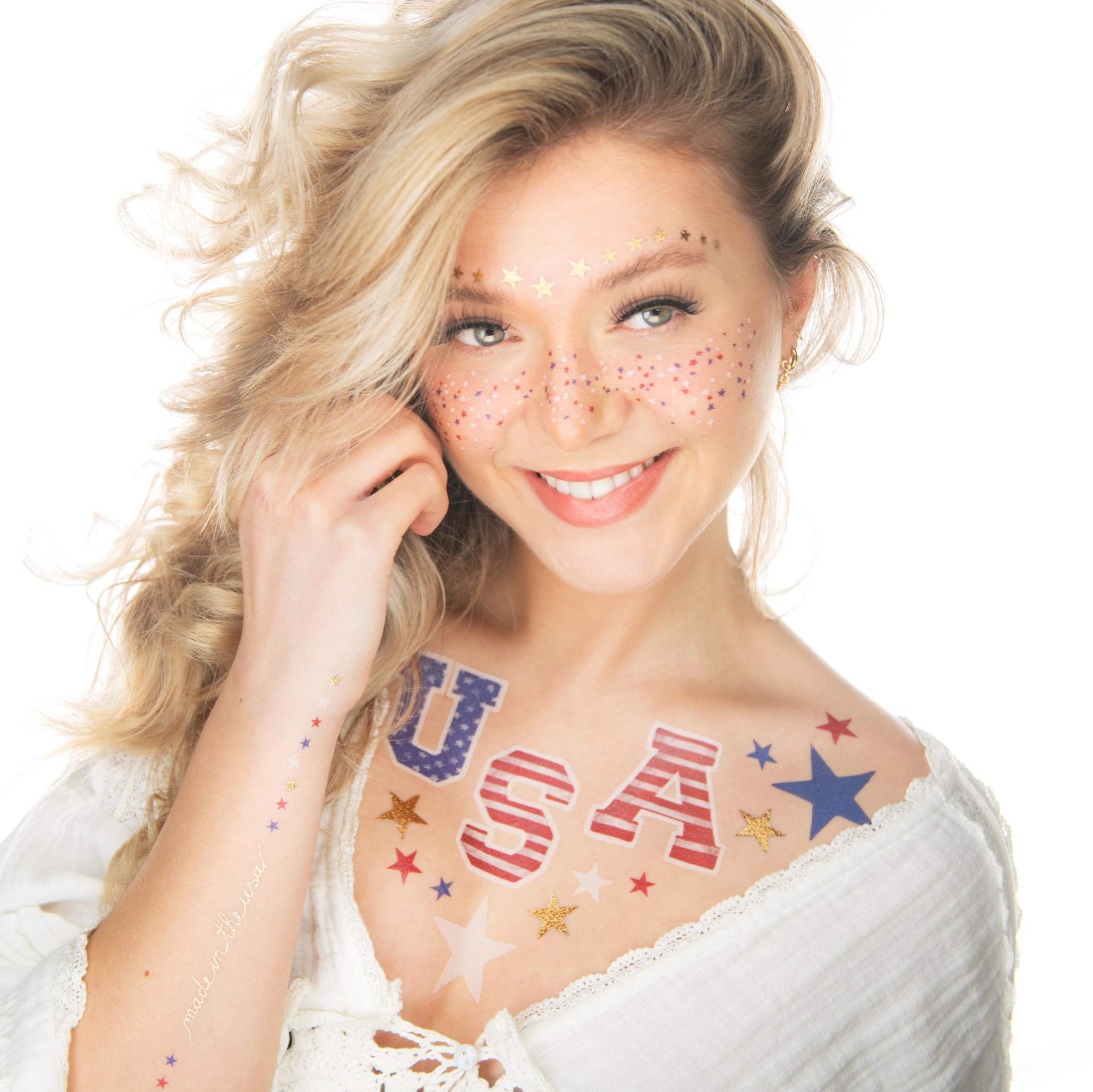 2 x American Beauty Face Temporary Tattoo, USA, 4th of July, Labor Day, Olympics, Team USA