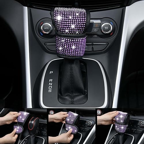 Miniatura 8 de CAR PASS Juego de 11 fundas de asiento de cuero con diamantes de imitación brillantes para mujer, juego de fundas de volante con diamantes de