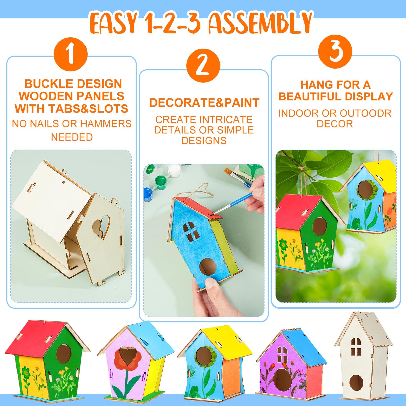 Juexica 15 casas de pájaros de madera de 4 pulgadas, casas de pájaros de madera sin terminar, kits de artes y manualidades de primavera, casas de pájaros de madera para niños a granel para que los