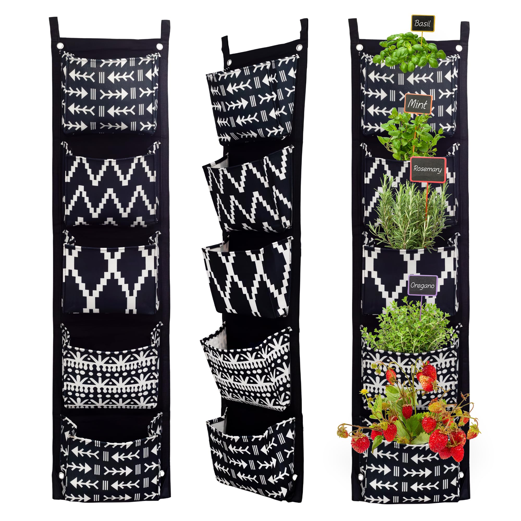 Esterno Boho Fabric Hanging Planter (3 Sets of 5 Pockets); Vertical Hanging Herb/Flower Planter