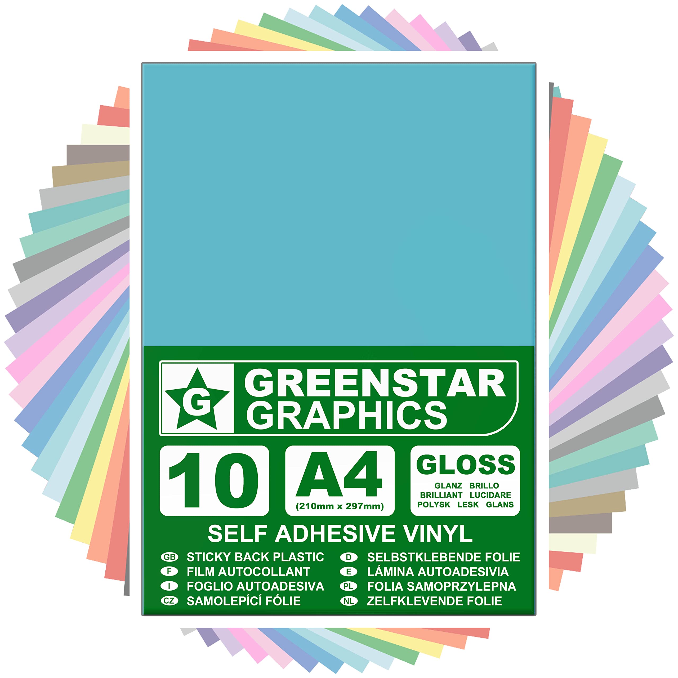 Glossy A4 Sticky Back Plastic SELF Adhesive Art & Craft Vinyl (10 Sheet Pack). Compatible with 12” Cricut, Silhouette Cameo/Curio/Portrait, Scan N Cut (Light Blue Gloss 10 A4)
