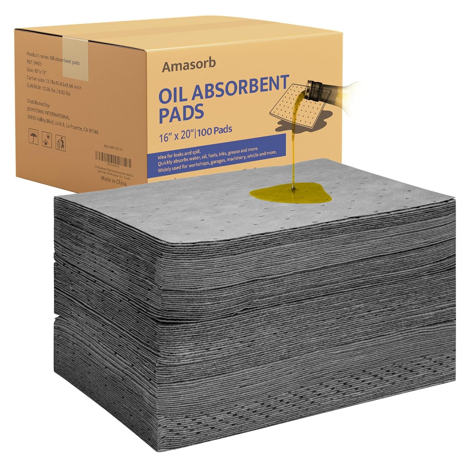 Oil Absorbent Pads - 16 x 20 Inch-Universal Leak, Drip, and Spill Control, Garage Absorbent Mat for Oil Water, Ideal for Extra-Heavy Spills 100 Pcs