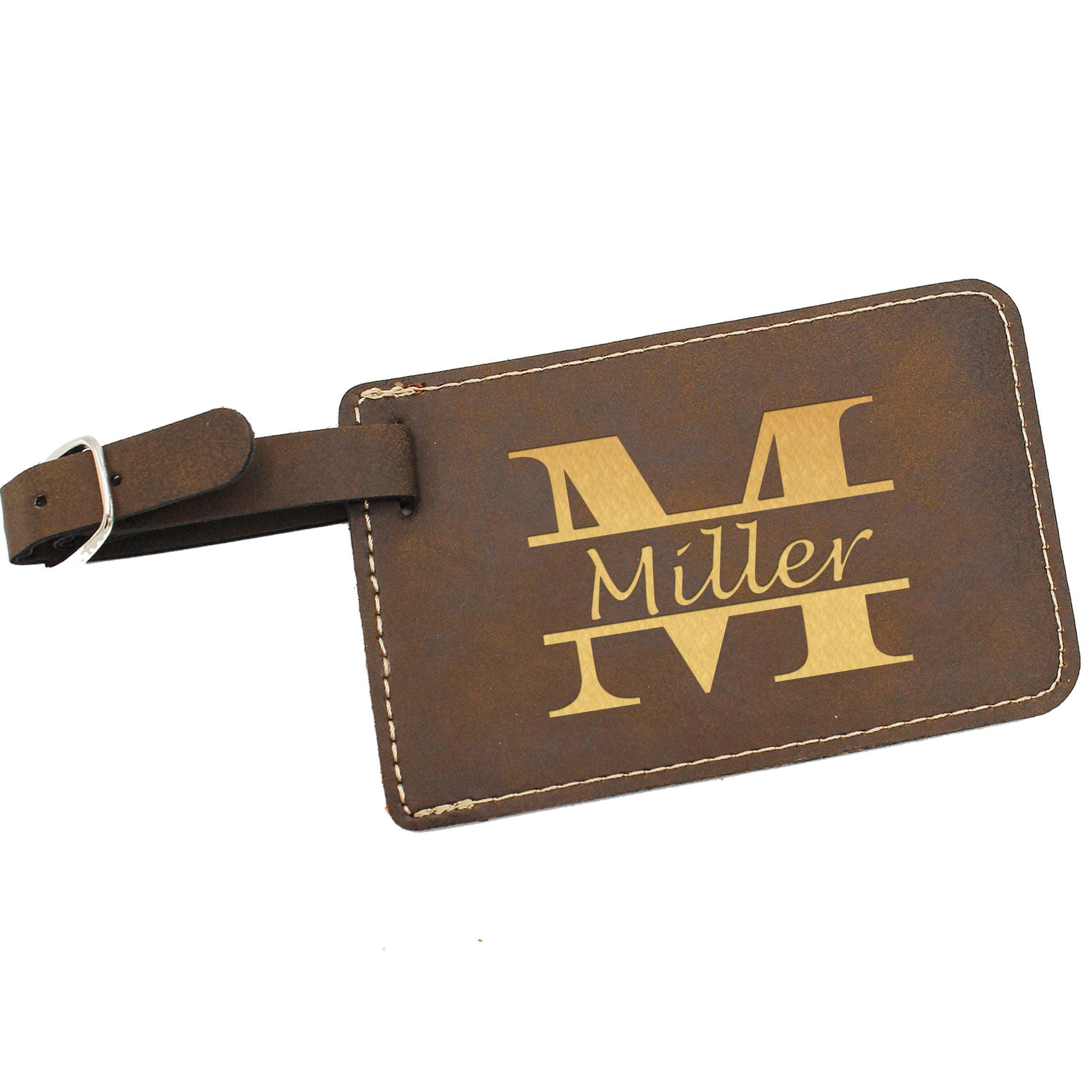 My Personal Memories, Custom Personalized Luggage Tag - Engraved Travel - Monogrammed (Rawhide with Gold)