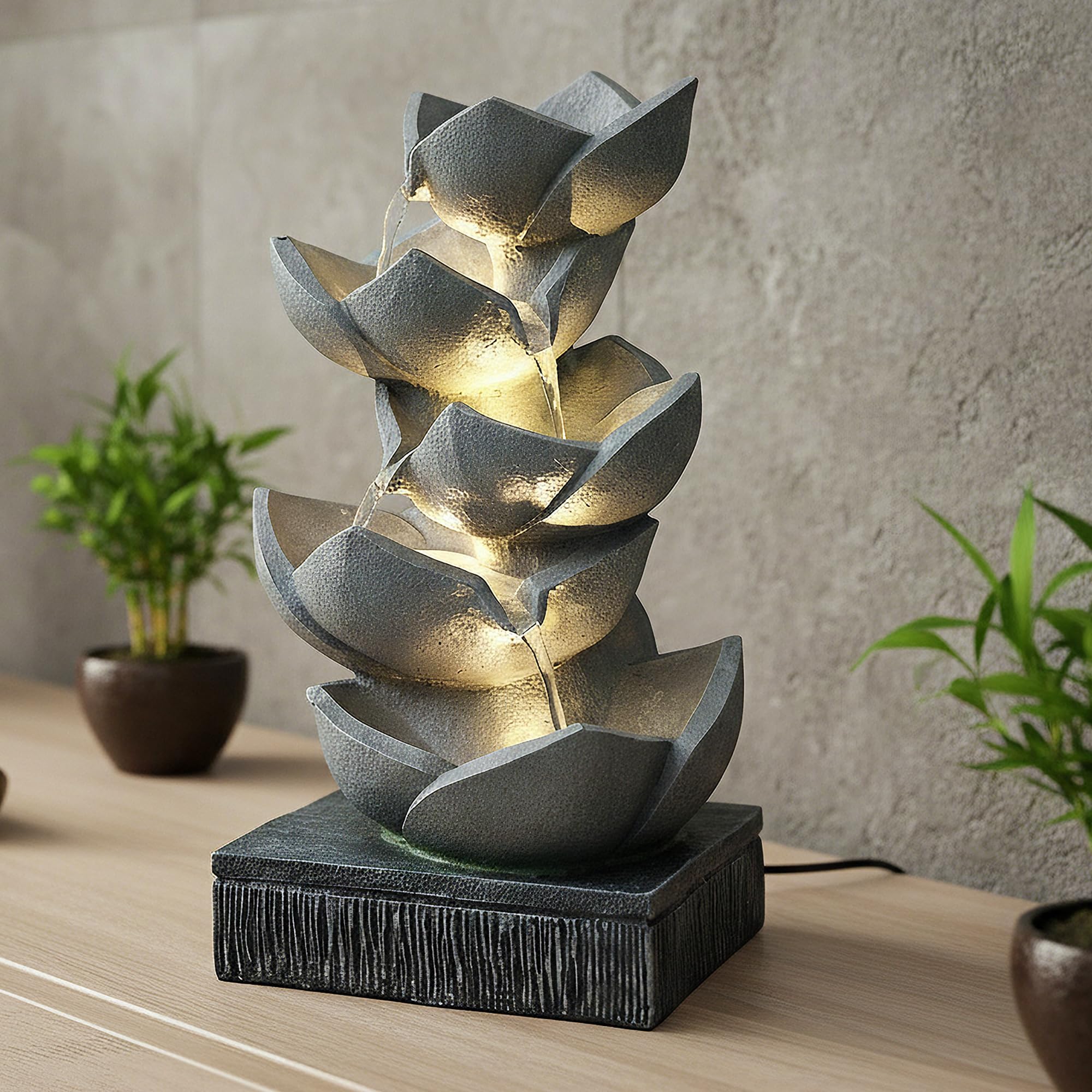 Springbrunnen BK901 mit LED Beleuchtung Gartenbrunnen Skulptur Gartenfigur Wasserspiel 47cm Kaskade Zimmerbrunnen Gartendekoration