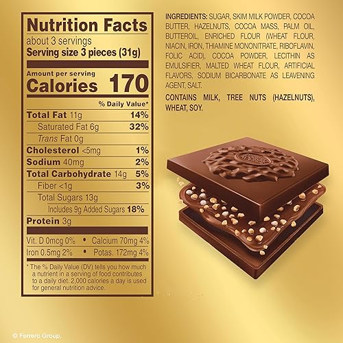 Miniatura 2 de Ferrero Rocher Premium - Cuadrados de chocolate con leche y avellanas, chocolates envueltos individualmente, ideales para compartir o regalar, 22.2