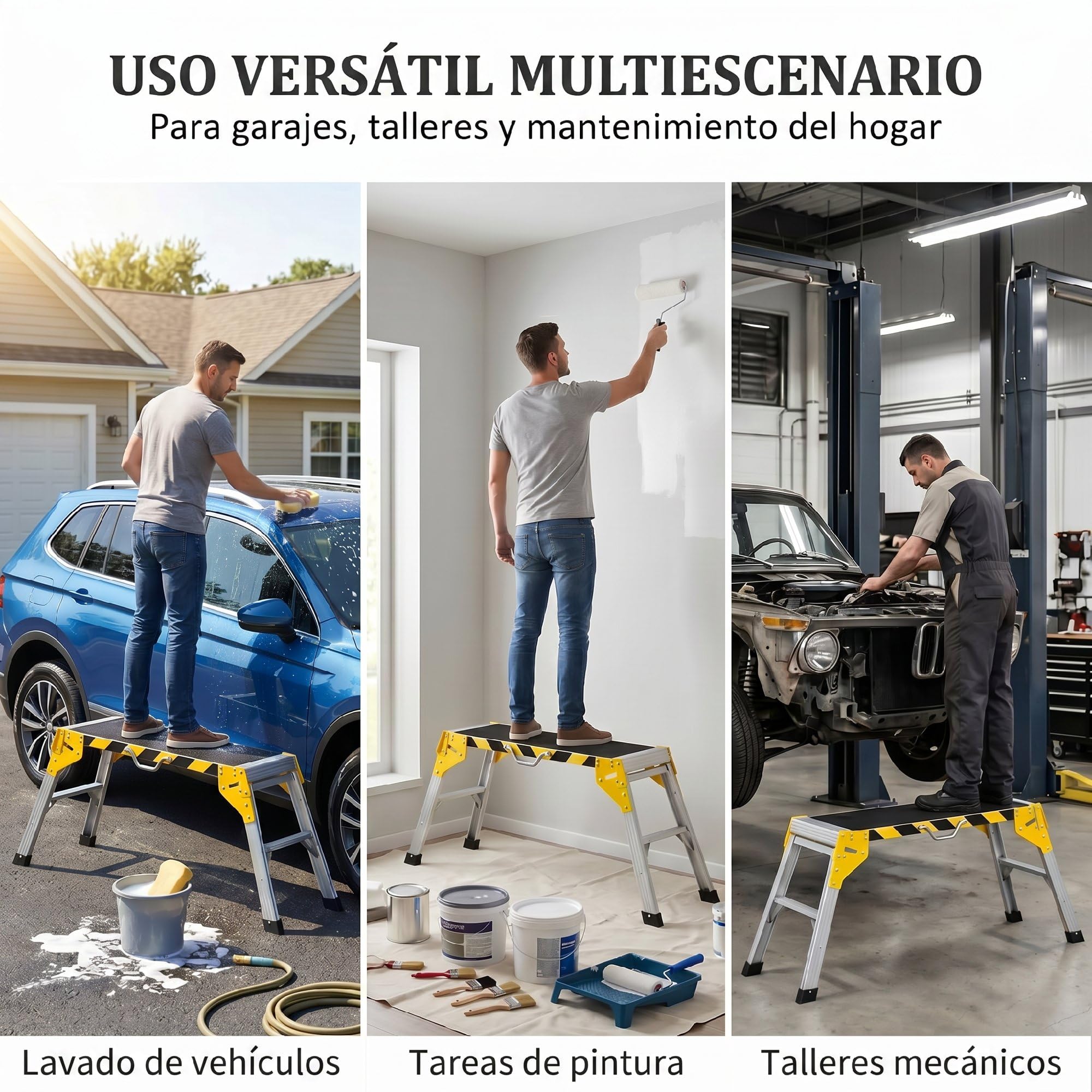 HOMCOM Banco de Trabajo Plegable de Aluminio, Mesa de Taller con Asa, Antideslizante, Tiras Reflectantes, Carga 150 kg, 110x32x50 cm, Negro