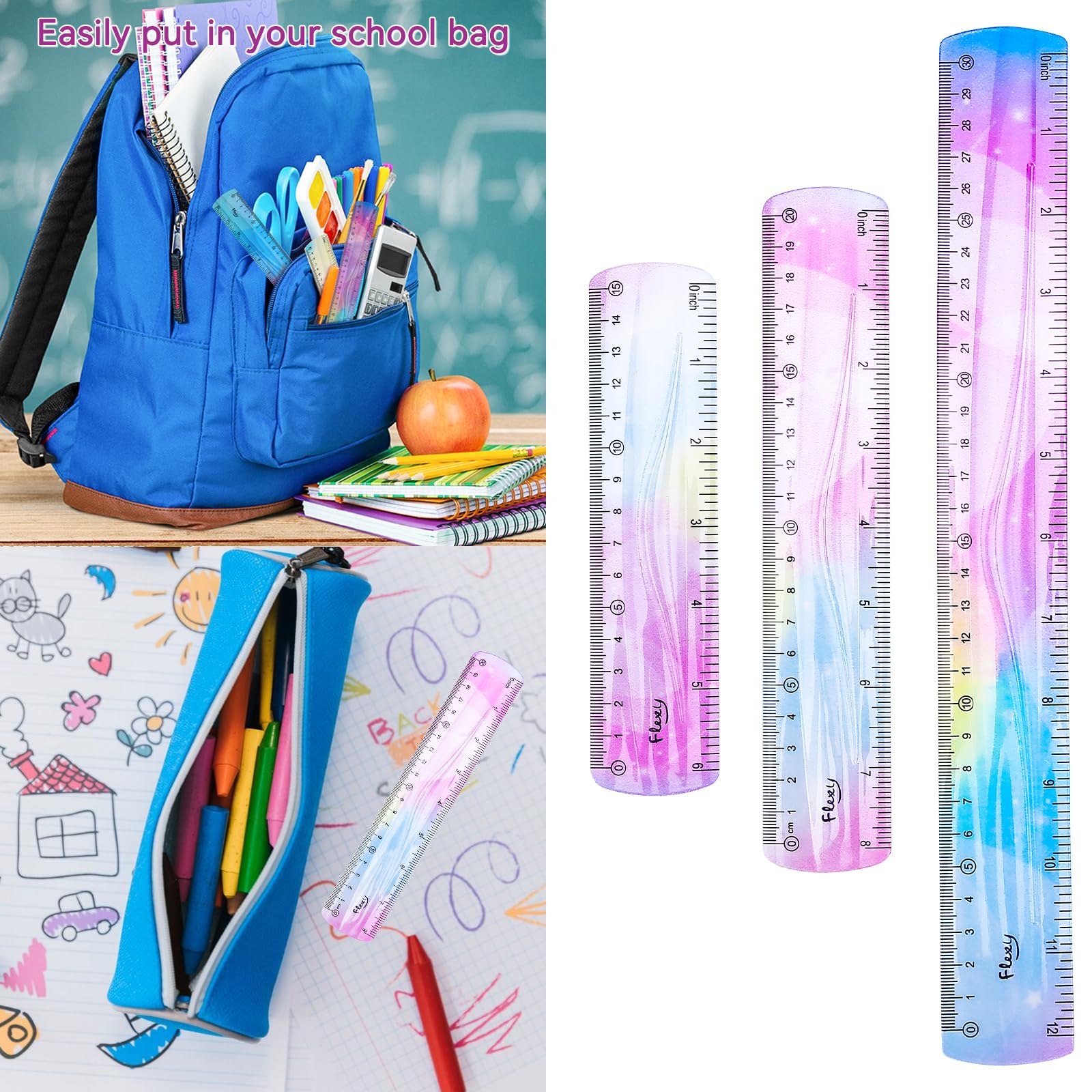 3 PCS Flexible Ruler 6/8/12inch Dual Scale Bendable Ruler Pastel Clear Straight Ruler Shatterproof Ruler for Kids Students School Office Stationary - Image 5