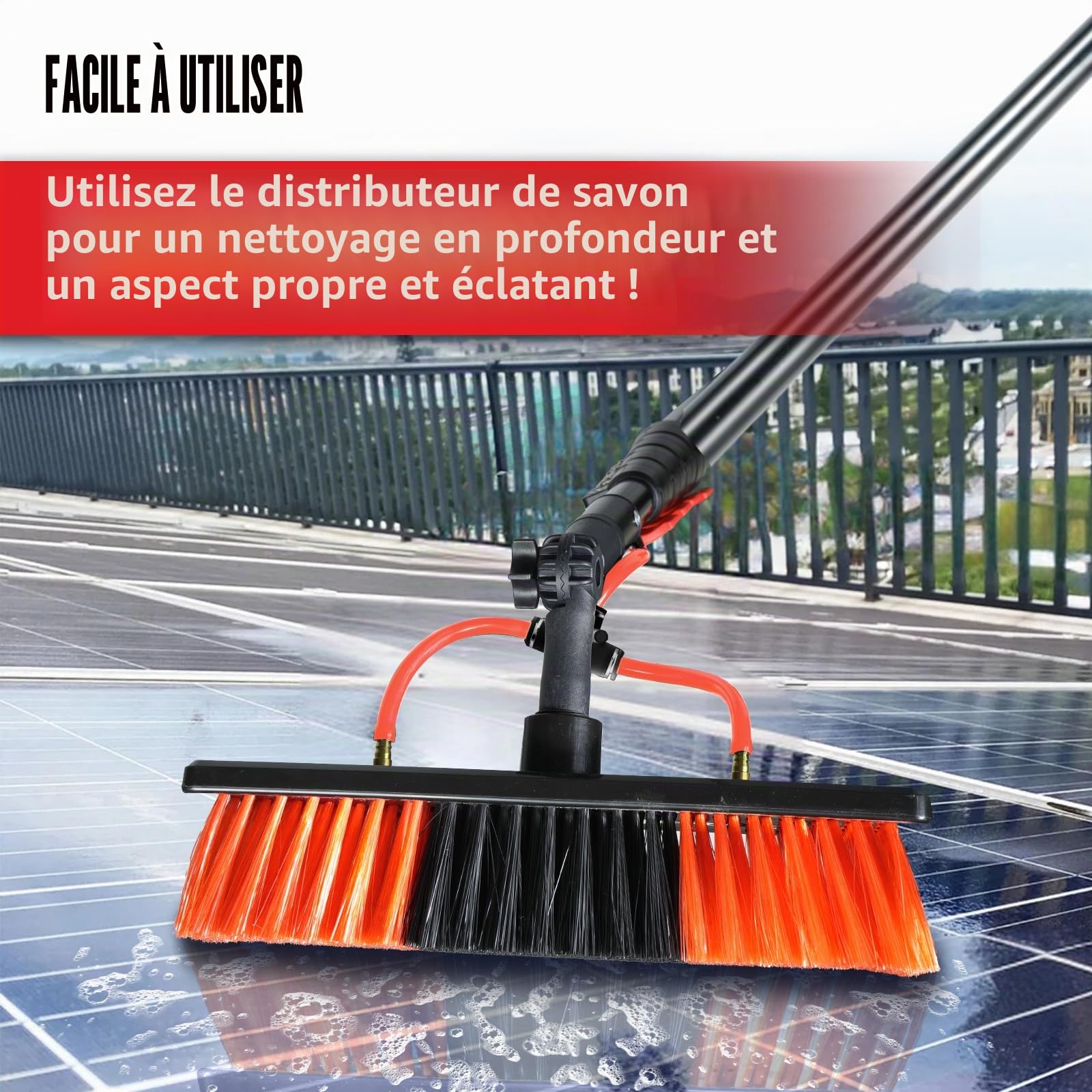 XDOVET Brosse de nettoyage télescopique 7,2 mètres - Brosse de nettoyage avec manche télescopique - Extensible pour nettoyer les toits de terrasse - Ensemble de nettoyage pour jardin d'hiver