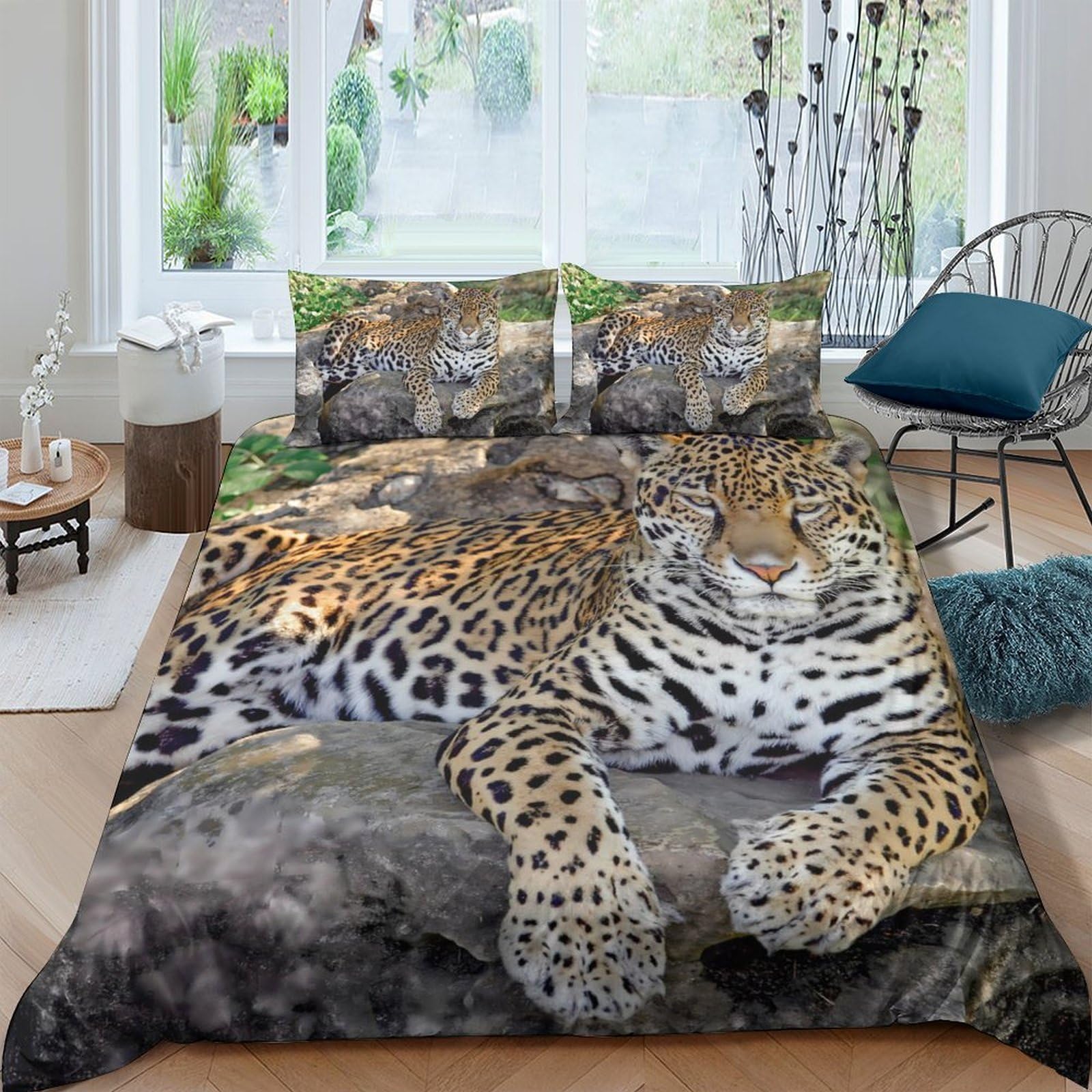 Ctjqhvkz Style-9 3D Printed Leopard Fitted Sheet Microfiber Soft Animal Jungle Wild Cat Bed Cover For Bedroom Guest Room Decor Single（135X200cm）