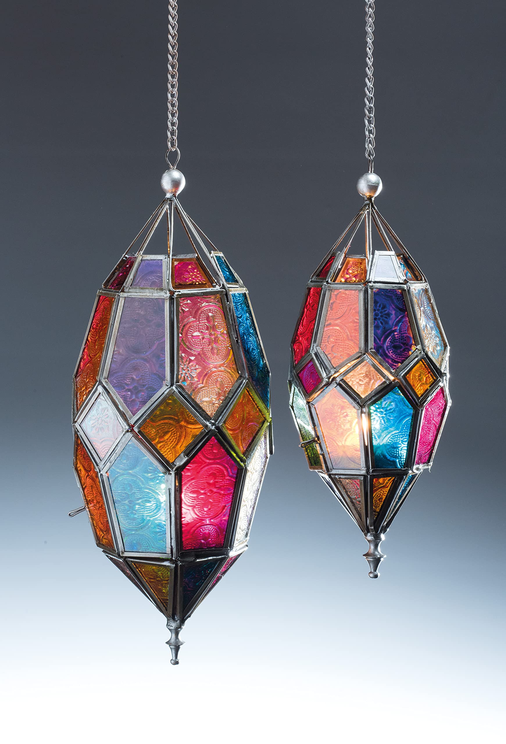 Grande lanterne marocaine en verre suspendue (multicolore)