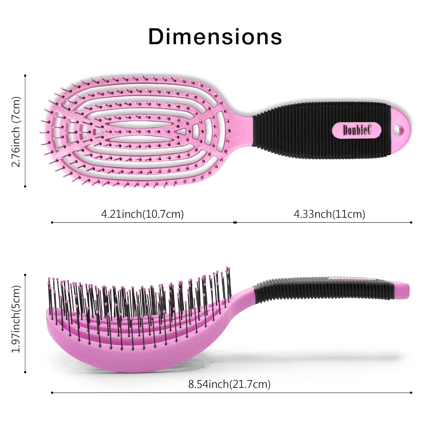 NuWay DoubleC Detangling Hair Brush – Patented Double Curve Scalp Care Hairbrush for Gentle Detangling, Volume Styling & Wet or Dry Hair (Rose Pink)