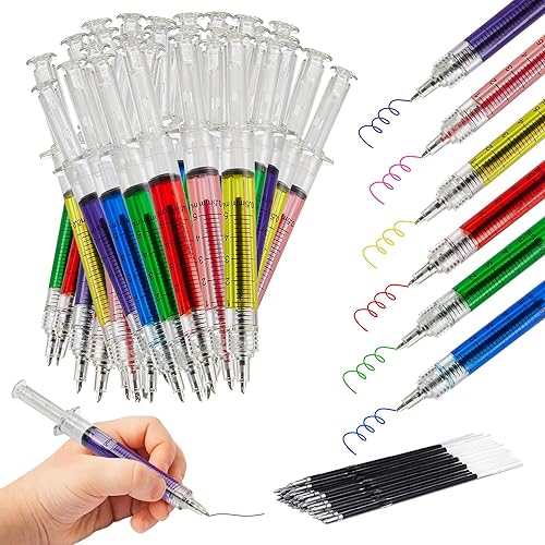 Bolígrafos de jeringa, paquete de 12, bolígrafos retráctiles con 6 colores, perfectos para la escuela, fiestas, regalos de enfermera y regalos con