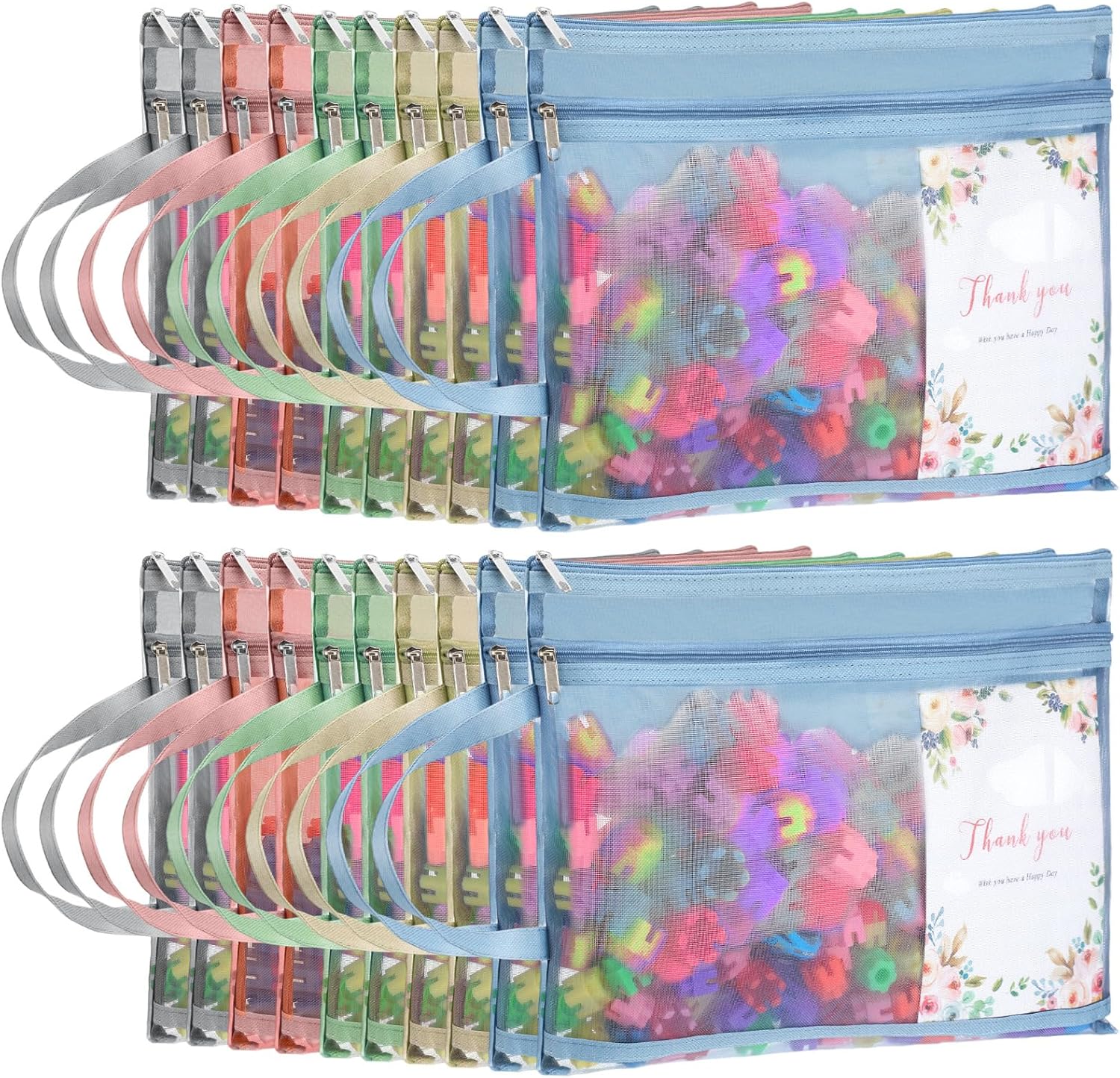 Marspark 20 Pack Mesh Zipper Pouch Bags, Double Layer Nylon Mesh Bags with Handles Storage & Organization A4 Zipper Pouches for Puzzle Board Game Storage Office Travel, 5 Colors