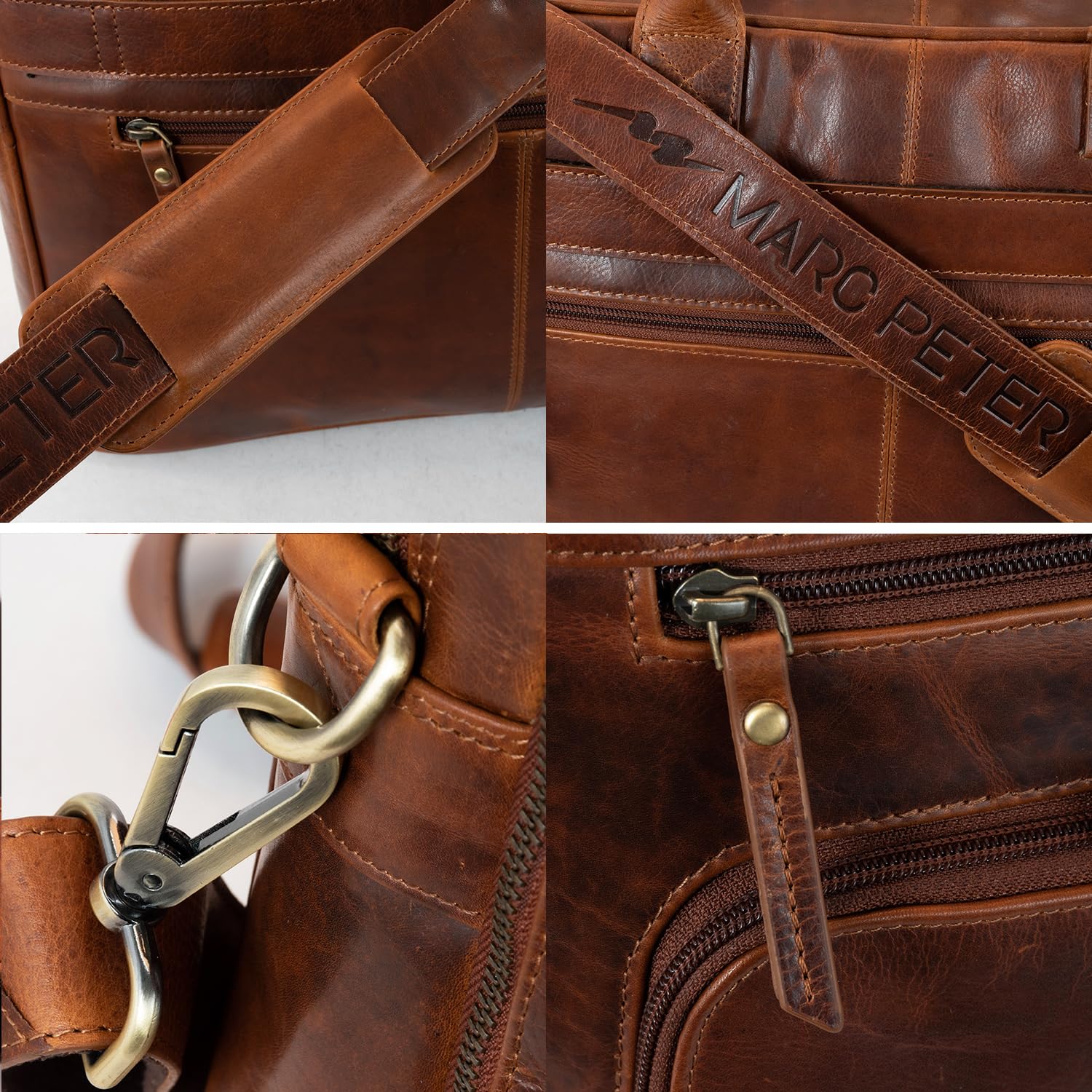 Marc Peter® Hamilton Businesstasche Herren Leder 15,6 Zoll | Leder Laptoptasche | Groß Aktentasche Umhängetasche aus Vintage Rindsleder