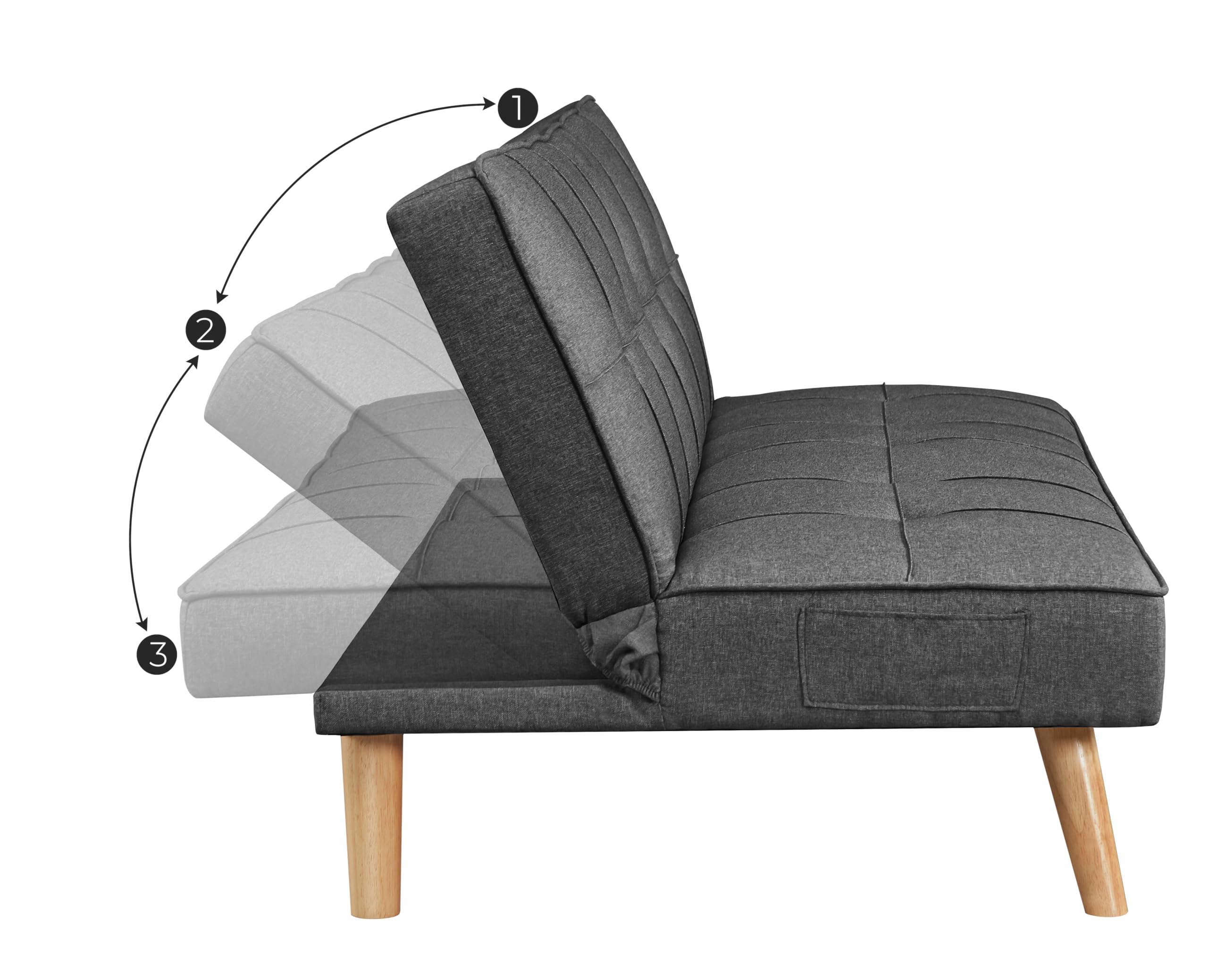 VASAGLE Divano Letto Futon, Divano Trasformabile, Rivestimento in Cotone-lino e Gambe in Legno, 175 x 83 x 76 cm, Divano Pieghevole per Appartamento, Grigio LCS701G01