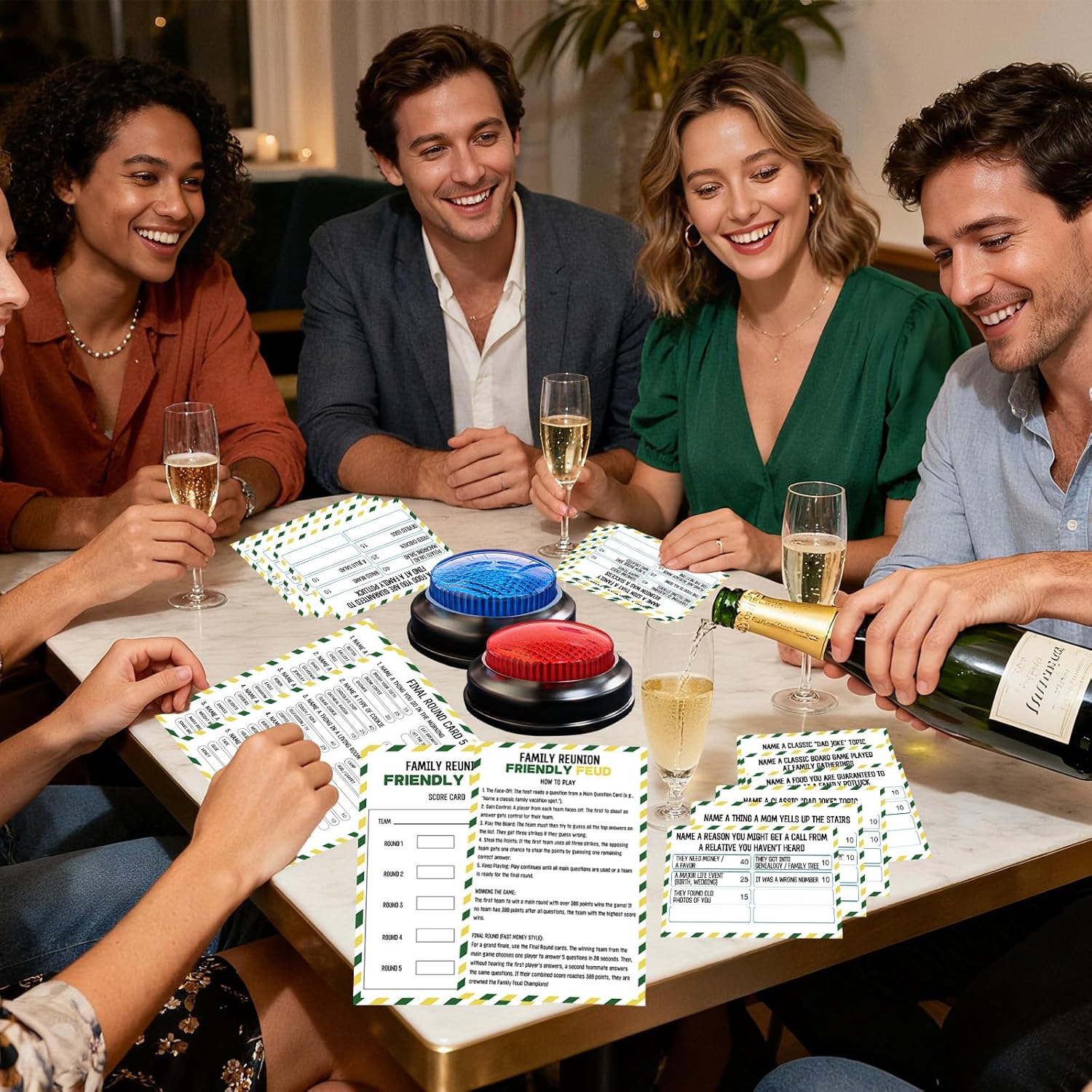 Family Friendly Feud Card Game with 2 Answer Buzzers,Family Game Night Funny Trivia Quiz for Holiday Gathering Party Office Class Groups Team Building
