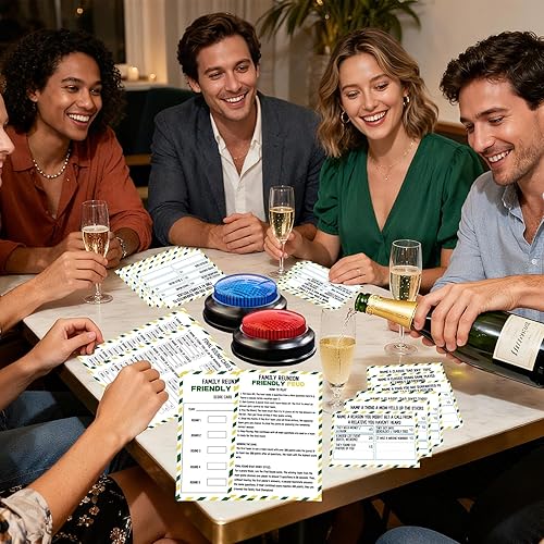 Miniatura 4 de Juego de cartas de disputa familiar con 2 zumbadores de respuesta, noche de juego familiar, divertido cuestionario de preguntas para reuniones de