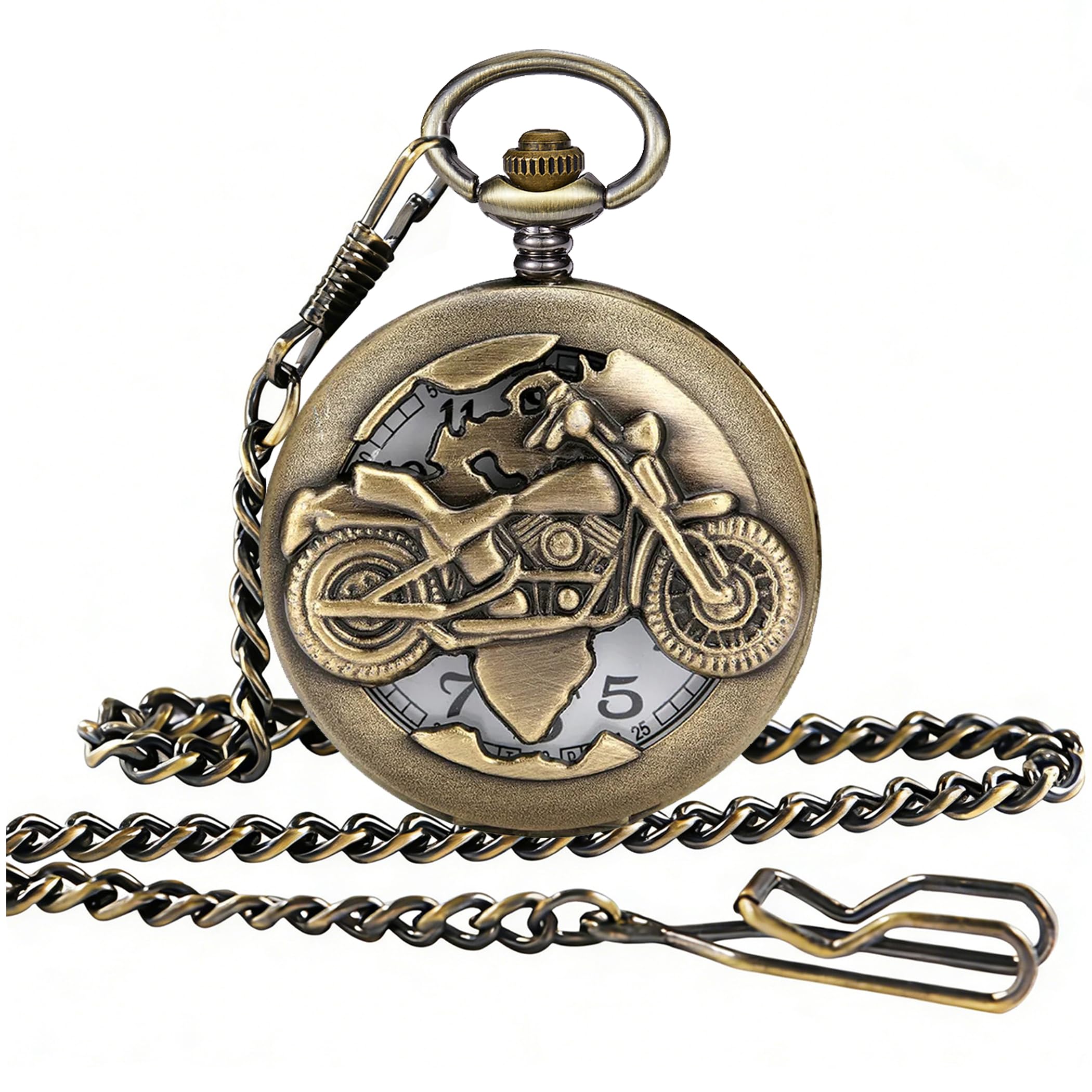 Vintage Punk Motorcycle Pocket Watch Quartz Bronze Steam Train Pocket Watch Men Women Gift for Christmas Birthday