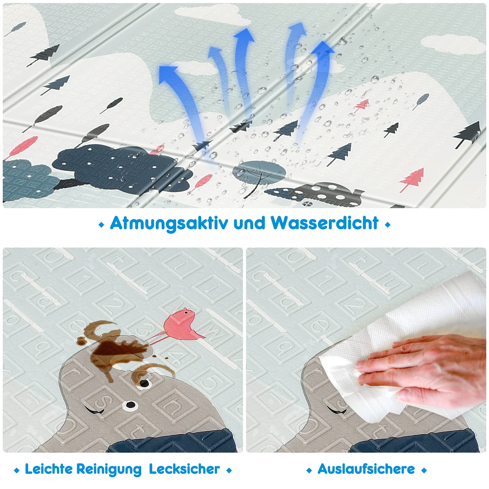 Aiious Tappeto Gioco Bambini Pieghevole, 180x200 Tappeto Neonato Gattonamento, Bifacciale Antiscivolo e Impermeabile Tappeto Neonato da Gioco in Schiuma XPE Tappeto Bambini Tappeto Gioco Neonato