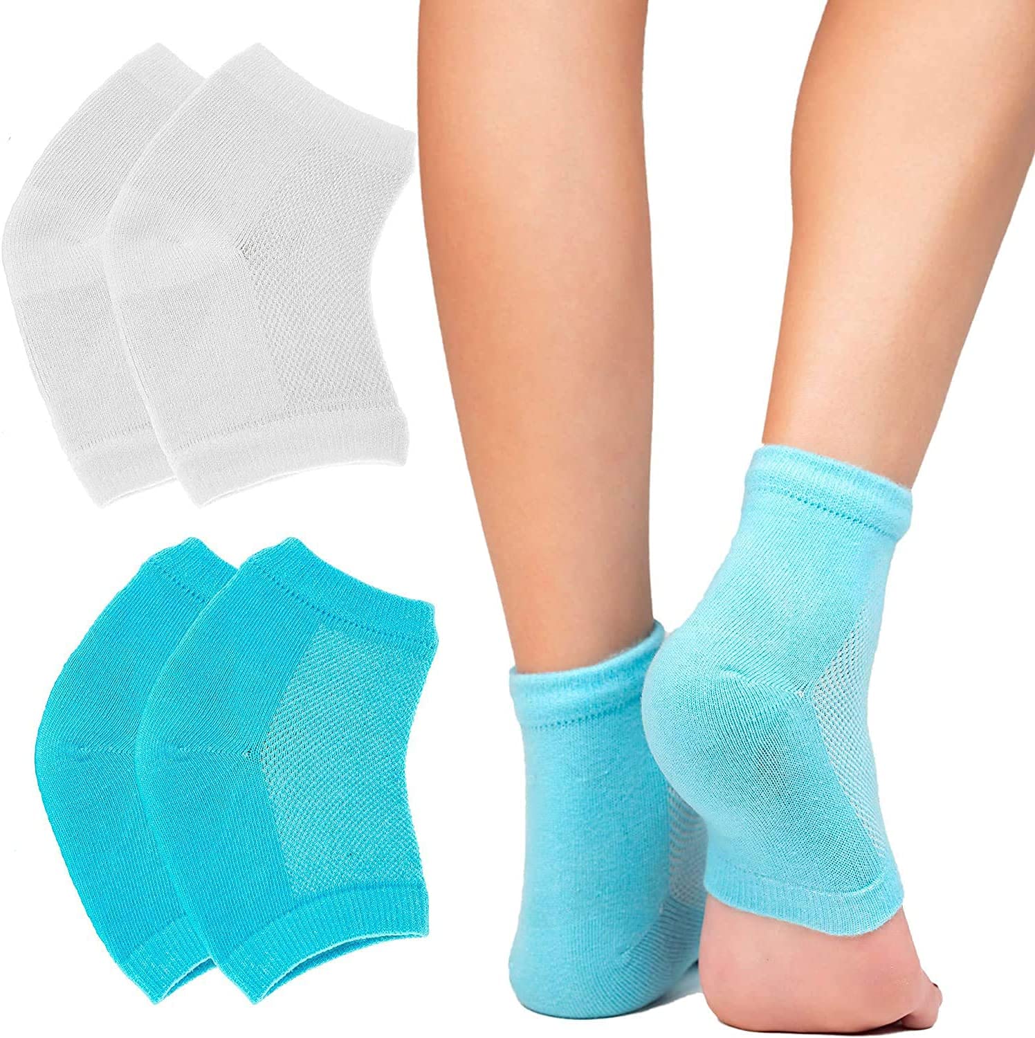 Photo 1 of 2 Pairs Moisturizing Gel Heel Socks Vented Unisex Day Night Toe Open Feet Care Dry Skin (2P_BlueWhite)