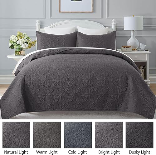 Miniatura 6 de JML - Juego de colcha reversible de microfibra suave y ligera, repujado, color sólido, para todas las estaciones