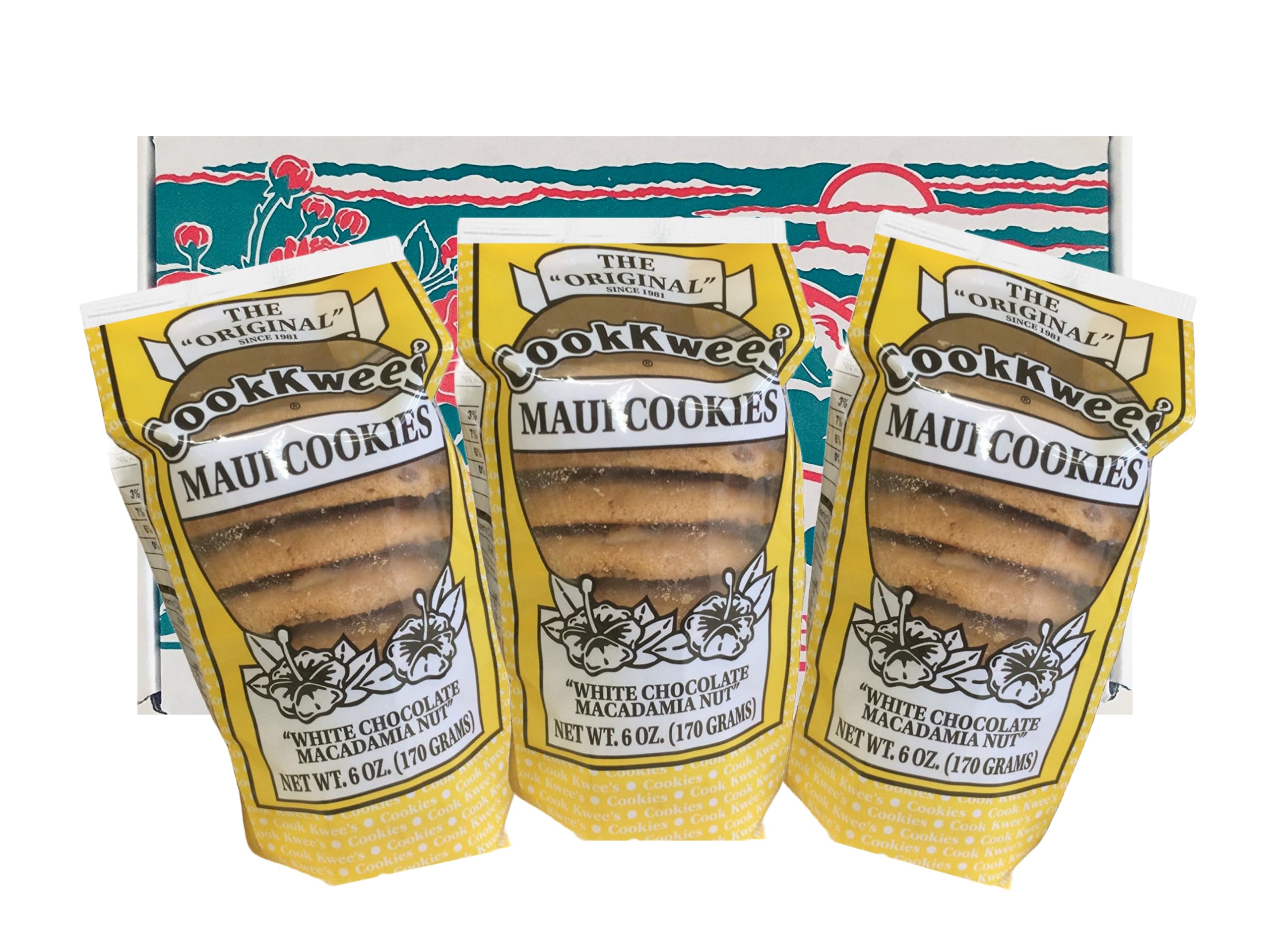 The Original Maui CookKwees Hawaii Cookies 3 Pack- 6 Ounces Each (White Chocolate Macadamia Nut)