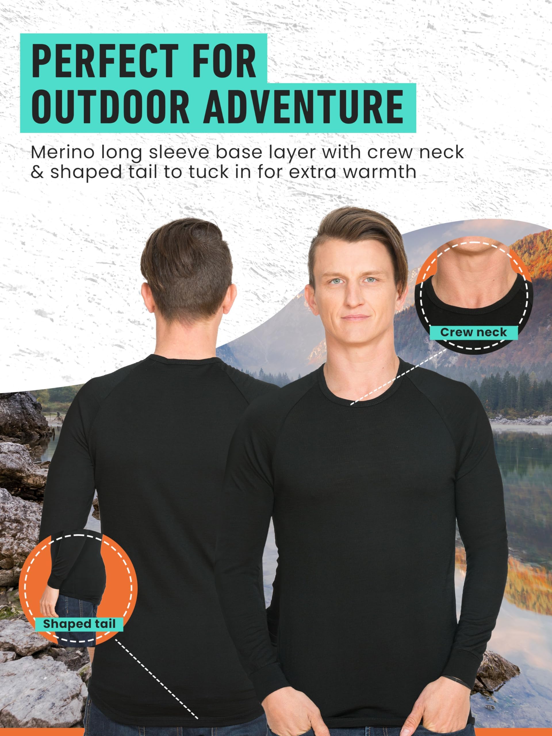 Brass Monkeys - 100 % pure laine mérinos - Fabriqué en Nouvelle-Zélande - Haut thermique à manches longues pour homme - Parfait pour les sports de plein air - Noir - Grande taille