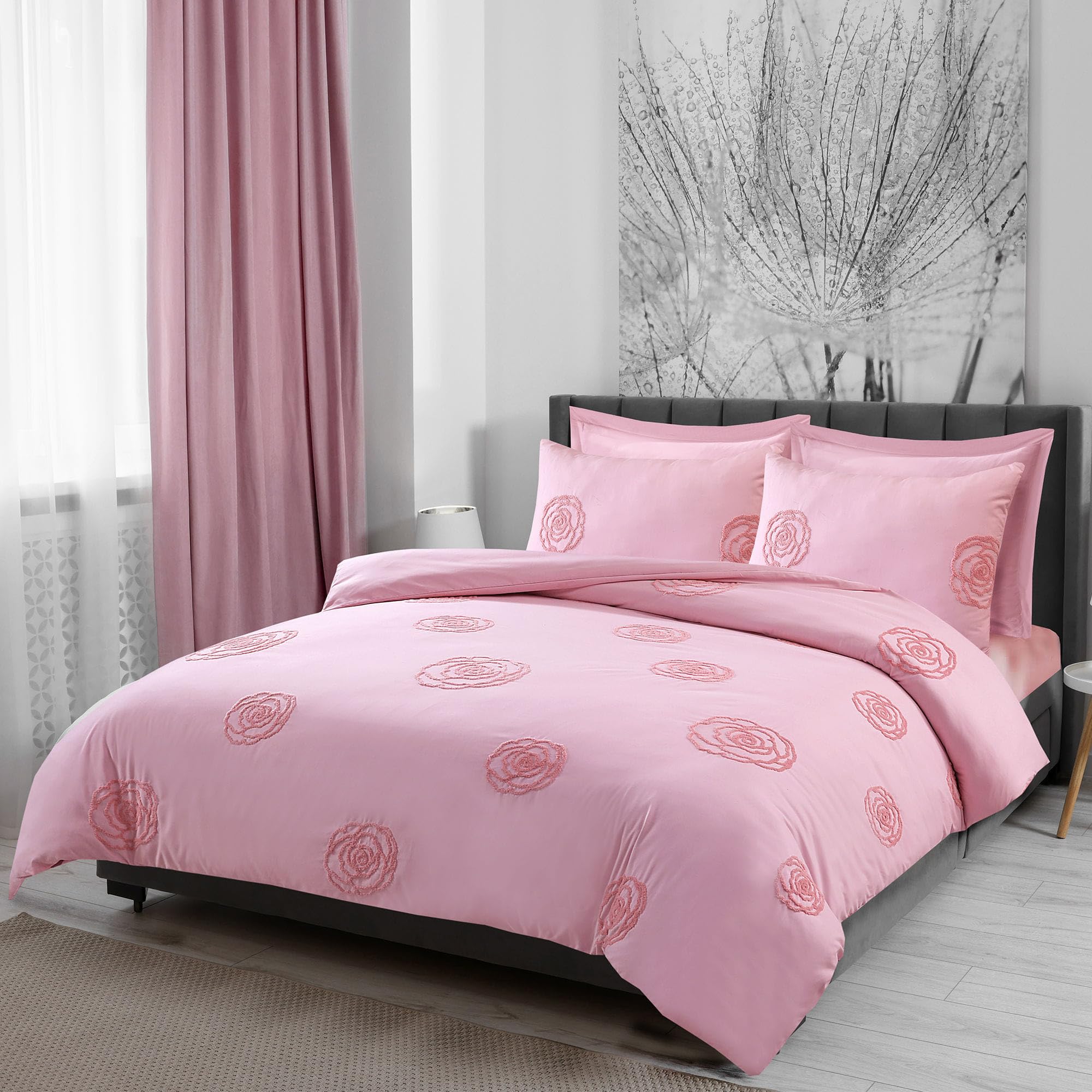 LYMA Bedding Duvet Cover Set Super King Rose Tufted, OEKO-TEX Certified, Ultra Soft NanoPlush Double Brushed Quick Dry, Button Closure Wrinkle Fade Resistant Quilt Cover with Pillowcases (Light Pink) — image 1