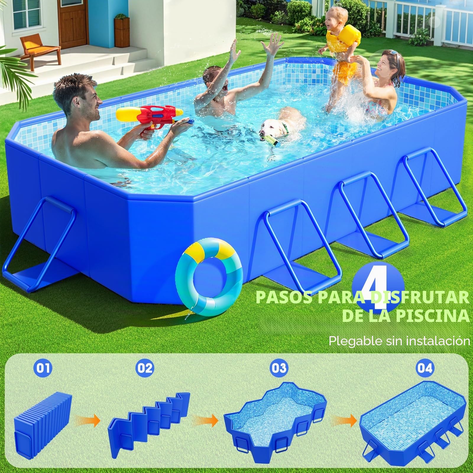 KingSom Piscina Desmontable Rectangular, Piscina Desmontable Plegable, Engrosado Sobredimensionado Frame Pool, Piscinas Rectangular Doblable, Fácil de Guardar, Piscinas para Jardín, 300 x 185 x 51 cm