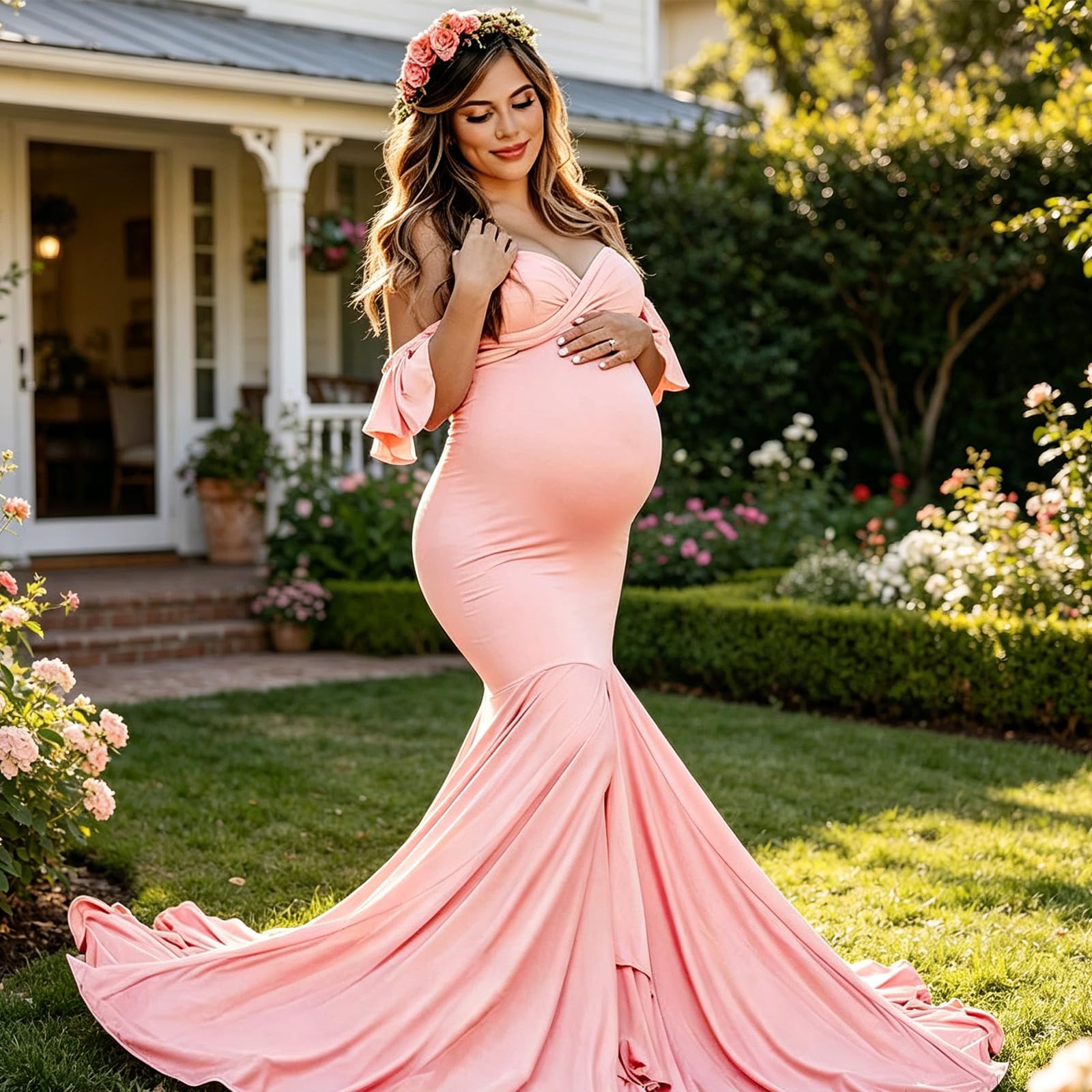 Vestido largo con cuello en V cruzado y manga con volantes para mujer, para eventos especiales y uso diario, cuello en V