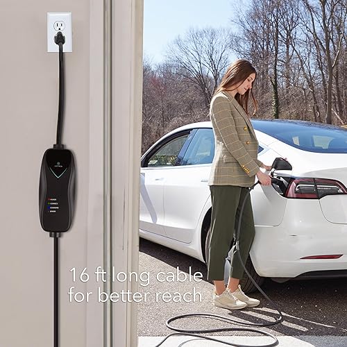Miniatura 4 de Lectron Cargador Tesla de nivel 1  110 V, 15 amperios, enchufe NEMA 5-15, cable de extensión de 16 pies  Cargador eléctrico portátil de coche para